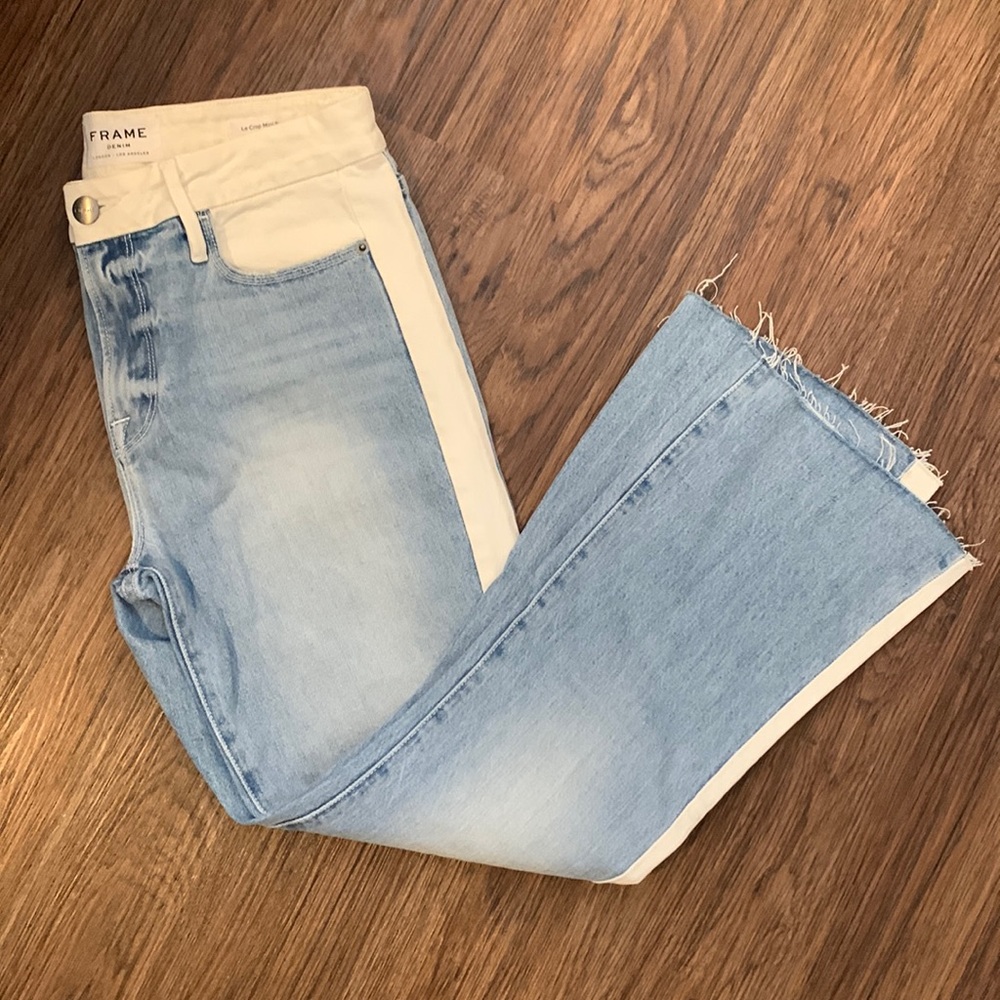 Frame Denim Light Blue and White Ankle Crop Jeans